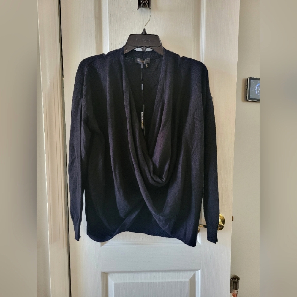 NWT Donna Karan Asymmetric Faux Wrap Draped Pullover Sweater Black Size Medium